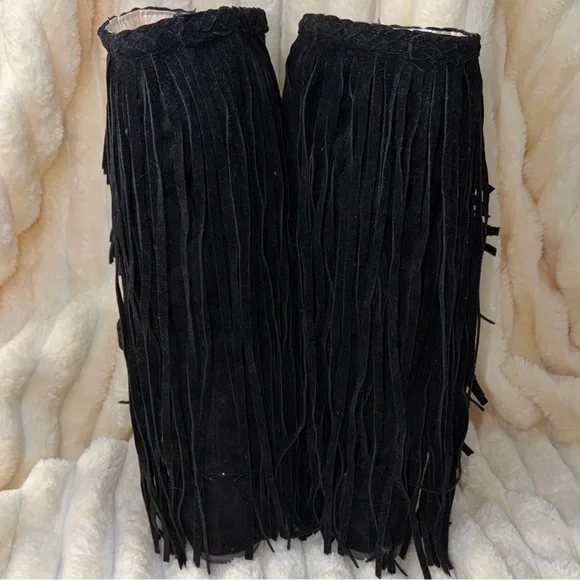 Unbranded 7.5 Black Fringe Embroidered Boho moccasin Boots w/Rubber Grip Soles - Picture 3 of 8